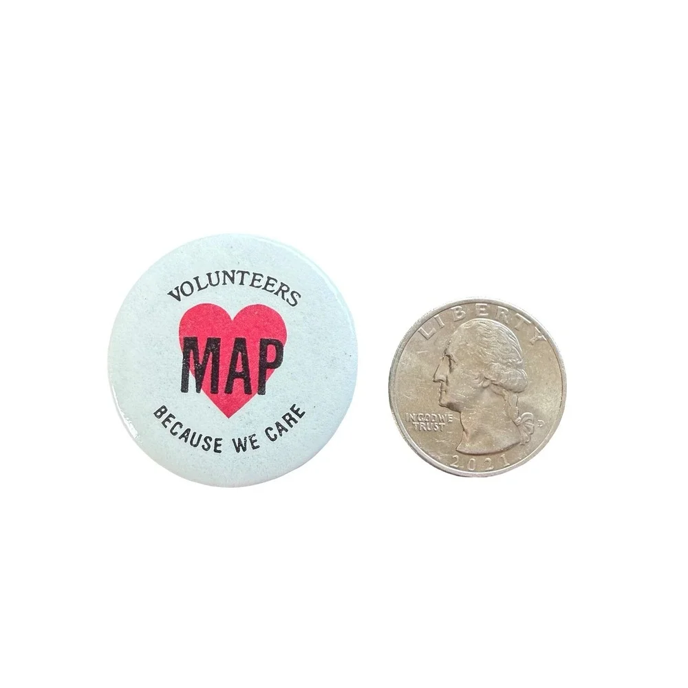 Vintage Minority AIDS Project MAP Because We Care Heart Pinback Button Badge 1